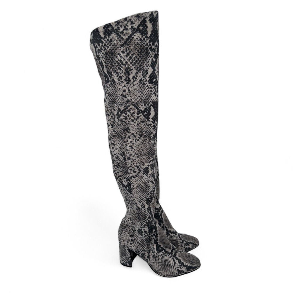 Marc Fisher Over-the-Knee Snakeskin Print Boots in Black and Gray